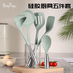Chinese stainless steel hollow handle silicone spatula and spoon household Chinese high temperature resistant cooking silicone spatula kitchen tools