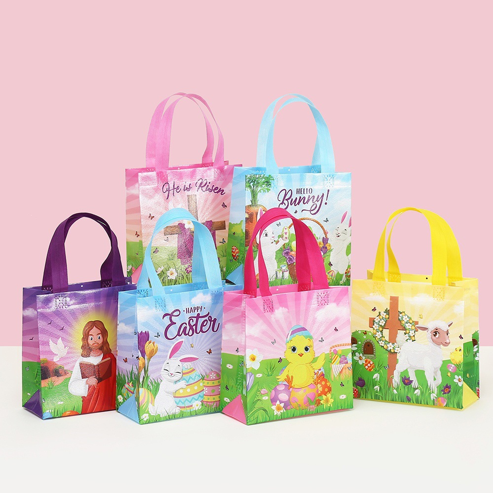 跨境兔子节无纺布袋卡通礼品手提袋批发防水购物包装袋外卖礼物袋