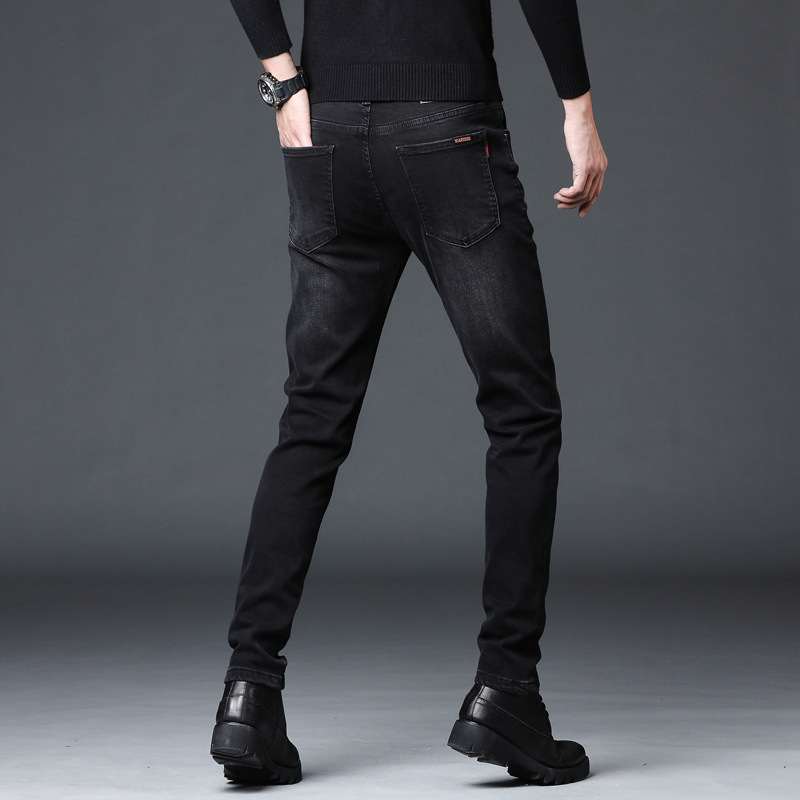 2023 New Elastic Slim Fit Small Feet Korean Edition Black Denim Men's Pants_voghion.com