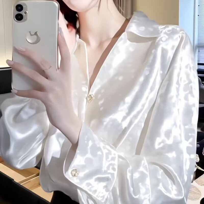 2026 Hot-Selling Light Luxury French-Style Long-Sleeve Satin Shirt for Women, New Spring and Autumn Large Size Loose Top Versatile Blouse 2026 Hot-Selling Light Luxury French-Style Long-Sleeve Satin Shirt for Women, New Spring and Autumn Large Size Loose Top Versatile Blouse