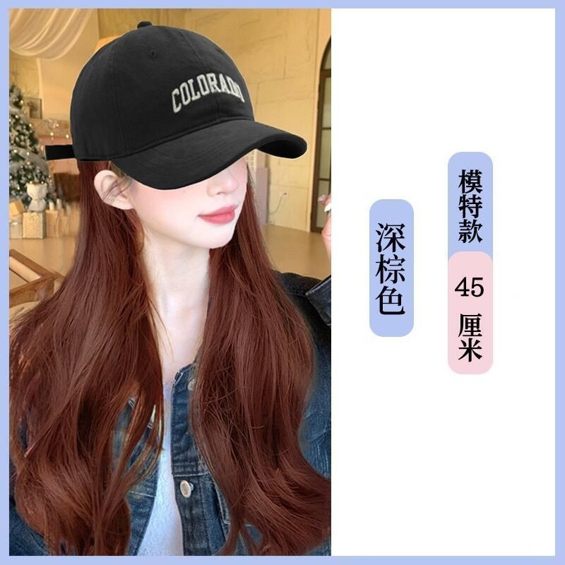 Estilo coreano de moda COLORADO gorra de béisbol corto de longitud media Pelo Largo sombrero peluca integrada primavera y otoño nuevo image 14