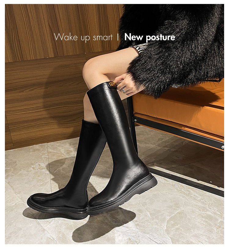 150 short stature with less than knee height, women's new round headed brown plush knight boots for autumn and winter_voghion.com