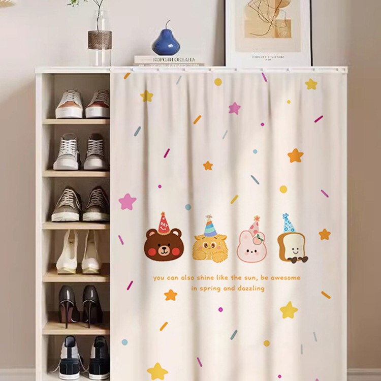 No-Door Shoe Cabinet Cover Curtain with Magic Tape, No-Drill Cabinet Dustproof Curtain, Storage Rack, Miscellaneous Cabinet Cover-Up Curtain