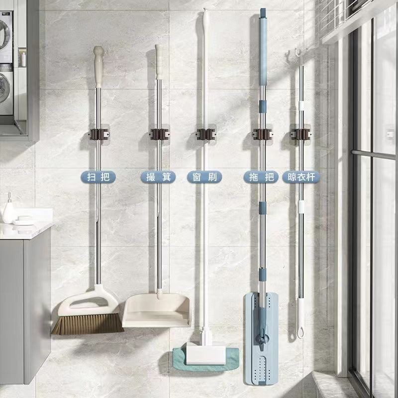 Mop Rack Punch-free Mop Clip Mop Hook Toilet Hanger Artifact Powerful Wall-mounted Storage Load-bearing Hook Mop Rack Punch-free Mop Clip Mop Hook Toilet Hanger Artifact Powerful Wall-mounted Storage Load-bearing Hook