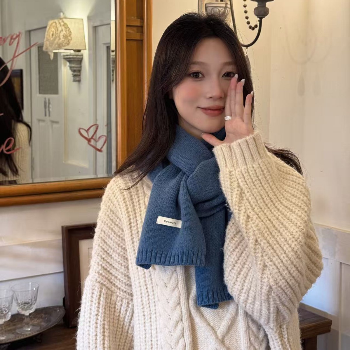 纯羊毛围巾女冬季高级感纯色情侣围巾男2025新款保暖百搭针织围脖