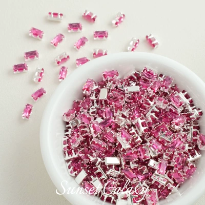 Rectangular Zircon Claw Drill Copper Zərgərlik ara hissələri - raspberry-pink-silver-base-30-pieces-36mm
