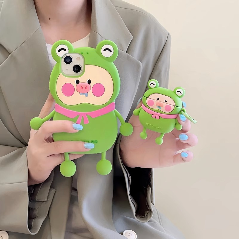 Funny cartoon frog pig for iPhone13promax Apple 14Pro phone case 12 earphone case 11 Funny cartoon frog pig for iPhone13promax Apple 14Pro phone case 12 earphone case 11