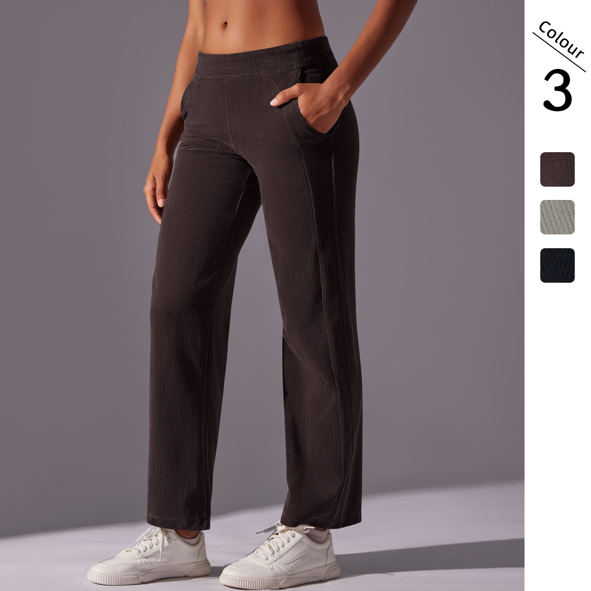 ¡Limida! Pantalones casuales de bolsillo de lana sólida, pantalones de cintura alta y deportivo de yoga de nueve puntos