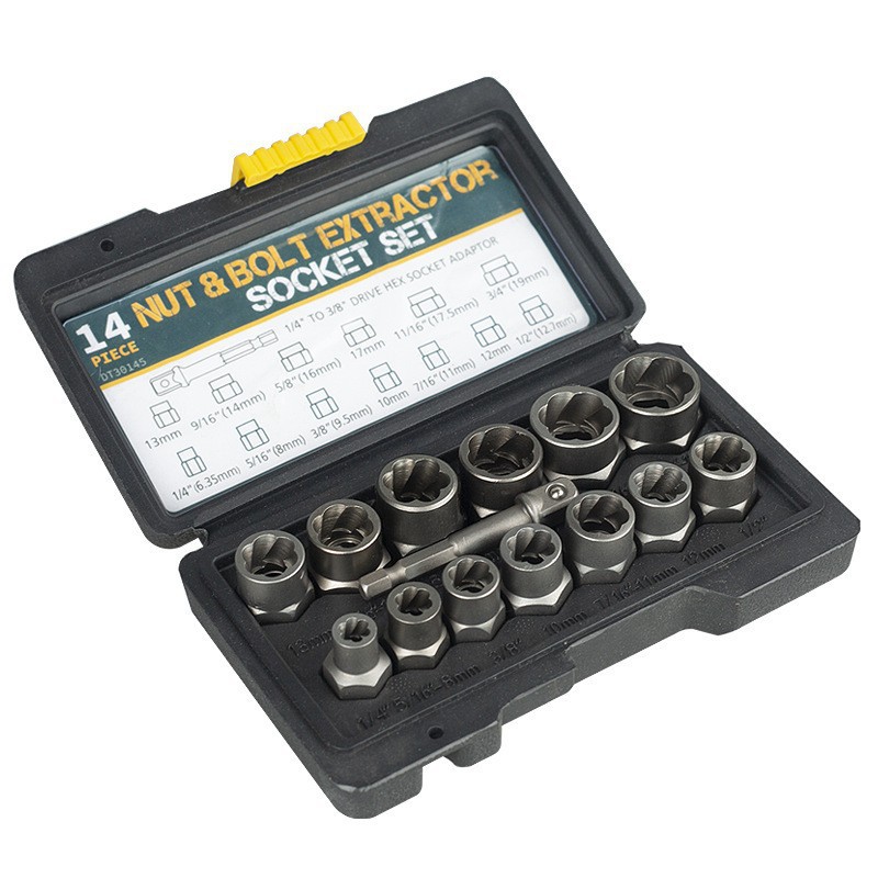 Transfronterizo 14pc Nut Extractor Damaged Nut Extractor Hex Nut Removal Sleeve Set Tool
