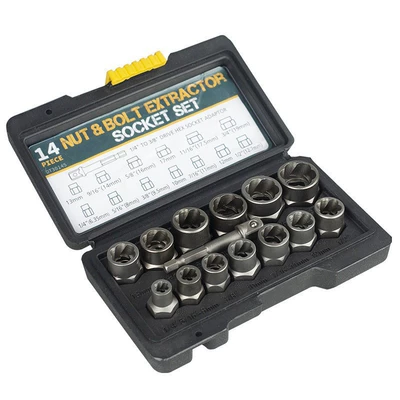 Cross-Border 14-Piece Nut Extractor Set for Damaged or Incomplete Nuts, Hex Nut Removal Socket Tool Set (Mühərrik tənzimləmə alətləri) - 14pcs-nut-extractor-black-box-735g
