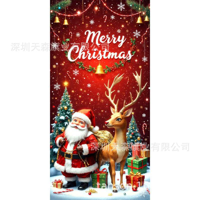 跨境爆款亚马逊圣诞节门盖旗帜雪人圣诞树真实感门套圣诞毛球花边|undefined