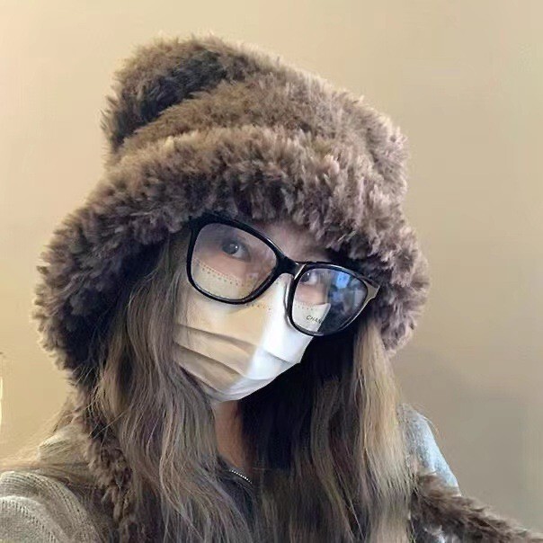 クマのニット帽、かわいいウールのぬいぐるみ、女性の秋冬の万能韓国版、暖かいぬいぐるみ、大きな頭囲、小さな顔|undefined