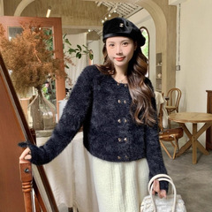 仿水貂针织开衫毛衣外套女装秋冬装加厚短款2025新款欧货高级好看