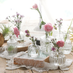 Nordic INS Feng Shui Cultured Glass Small Vase Retro Light Luxury Carved Transparent Flower Vase Desk Decor Ornament