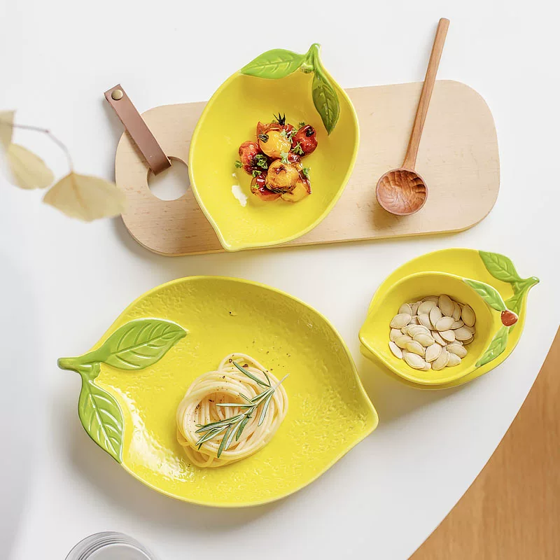Ceramic lemon tableware set for children, cute lemon design, for home and elementary school