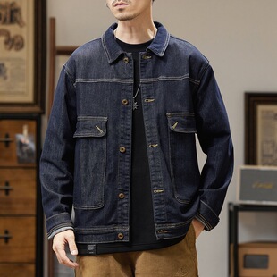 5017# plus size men's autumn new anti-fading Denim coat loose stretch lapel jacket top