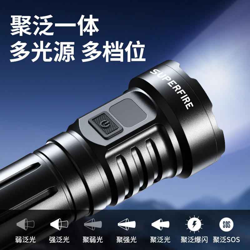 Lintera de alta potencia personalizada de alta potencia al aire libre a prueba de agua aleación de aluminio de alta lumen pantalla LED linterna de emergencia