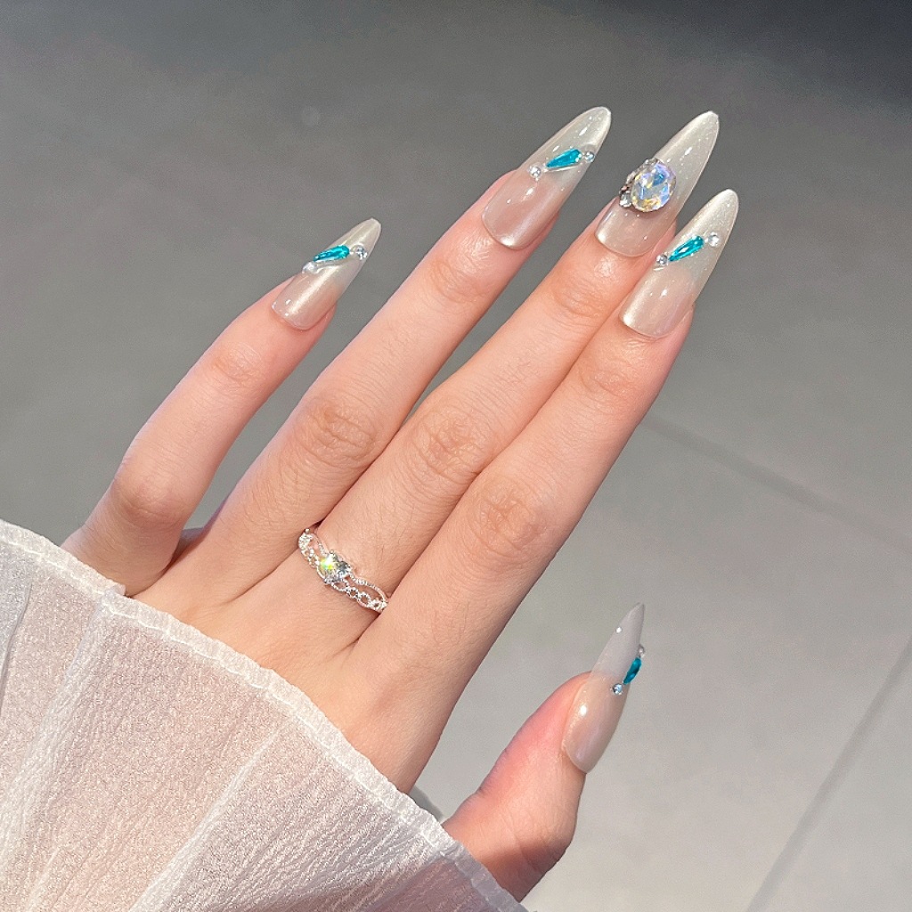 10 piezas de armadura de vestir de ojo de gato, armadura hecha a mano prefabricada, parche de uñas de estilo nacional, uñas terminadas, estilo extraíble image 130