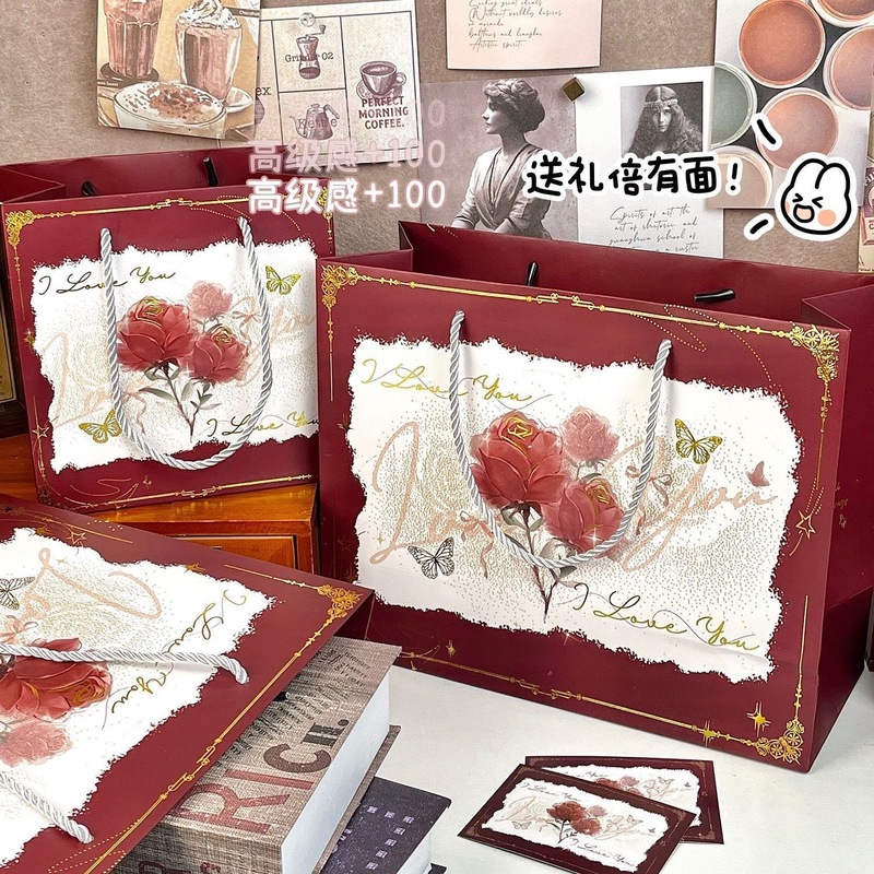 高级鎏金玫瑰礼品袋轻奢ins风复古高颜值节日浪漫礼物精美手提袋|undefined