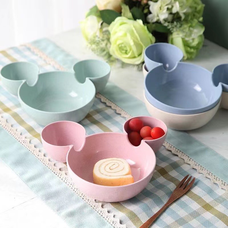 Wheat straw children's drop-resistant Mickey bowl cartoon separated plate baby creative fun eating bowl fruit bowl