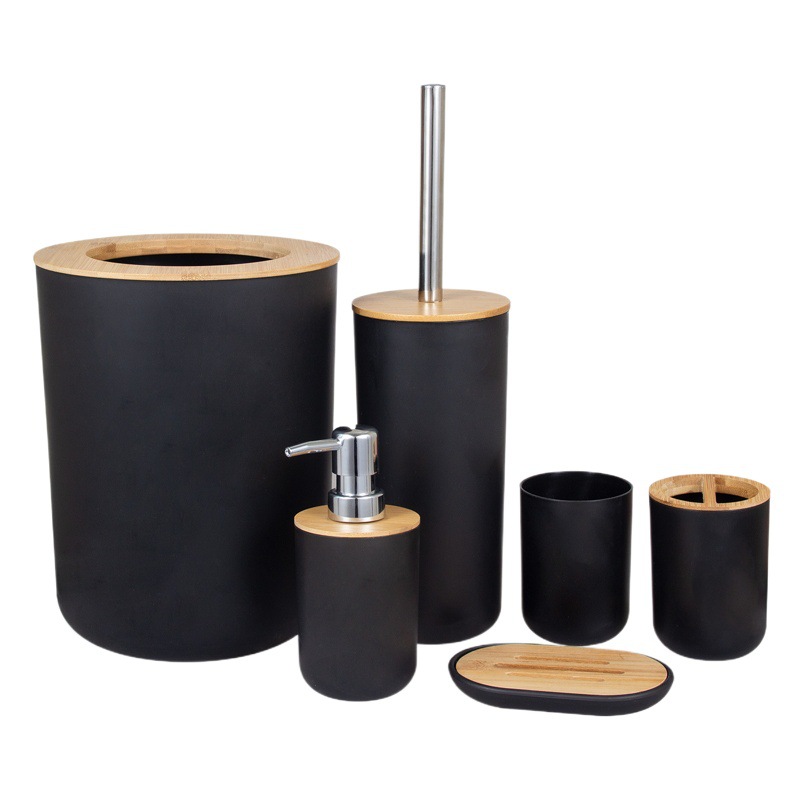 Accesorios de baño de bambú o plástico: portacepillo, jabonera