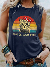 Best Cat Mom Ever字母彩色图案欧美跨境外贸个性无袖背心T恤女装