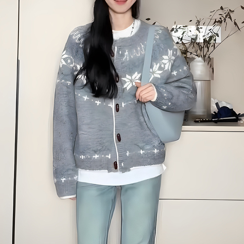 秋冬新品减龄气质高级感独特别致灰色软糯毛衣法式小资针织开衫女|undefined