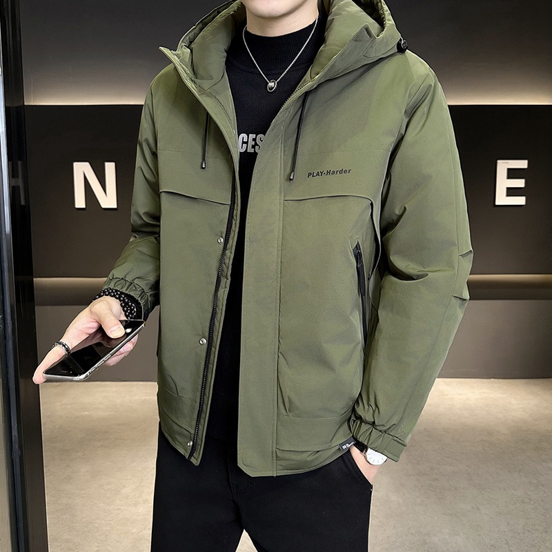 두 면화 남자의 가을과 겨울 2024 새로운 후드 코트 남자 폭행 자켓면 패딩 옷