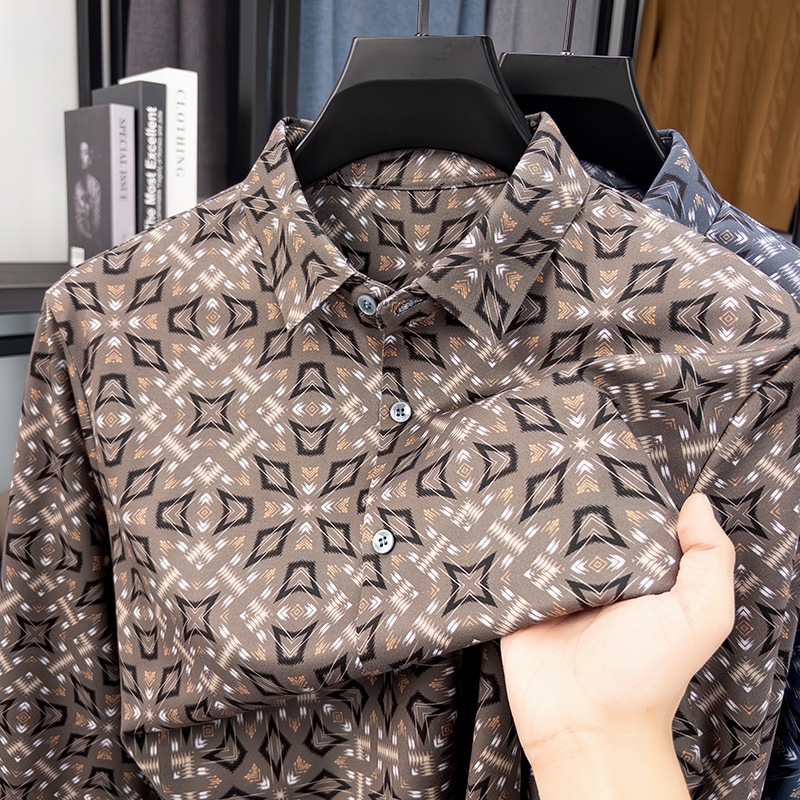 2026 Spring New Floral Shirt for Men, Long Sleeve Casual Printed High-End Commuter Style, Middle-Aged Turn-Down Collar Men's Shirt 2026 Spring New Floral Shirt for Men, Long Sleeve Casual Printed High-End Commuter Style, Middle-Aged Turn-Down Collar Men's Shirt