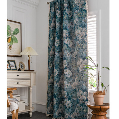 乐轩秀提花窗帘成品单片抽象雏菊艺术画流苏飘窗半遮光工厂直供