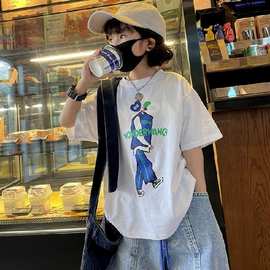 炸街男女童夏装2024年韩版短袖T袖白色上衣休闲卡通打底衫半袖t恤