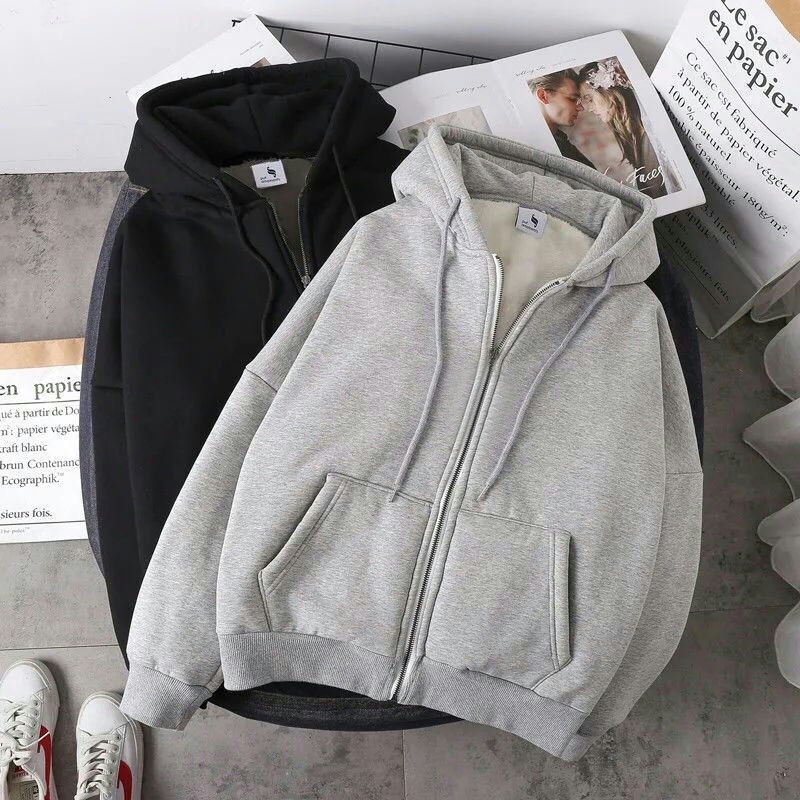 Men's Sweater New Autumn and Winter fleece-lined Hooded Trendy plus size Loose Casual Cardigan Couple's Jacket Zipper Top