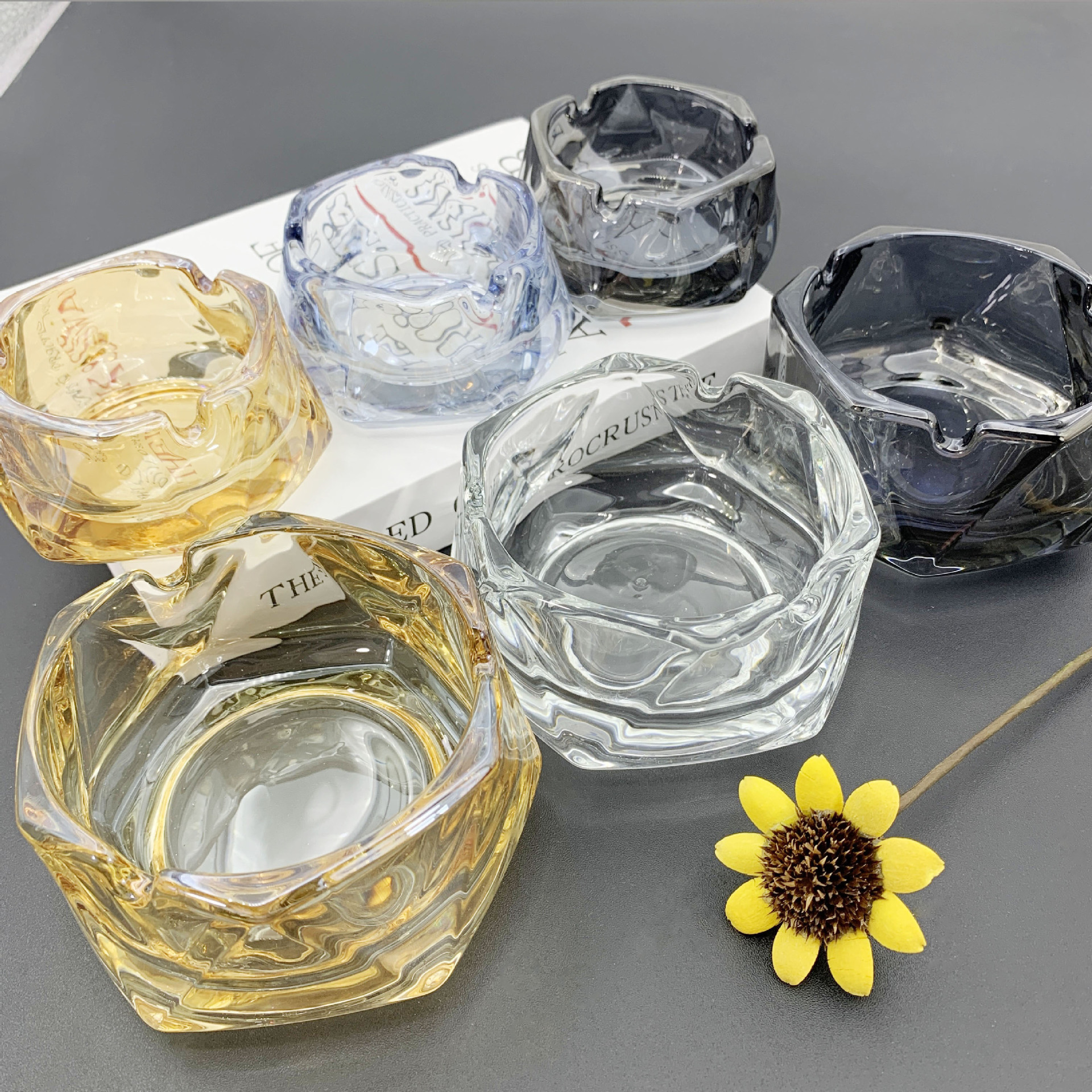 Ashtray household ins style simple light luxury water chestnut glass ashtray trend fashion office crystal