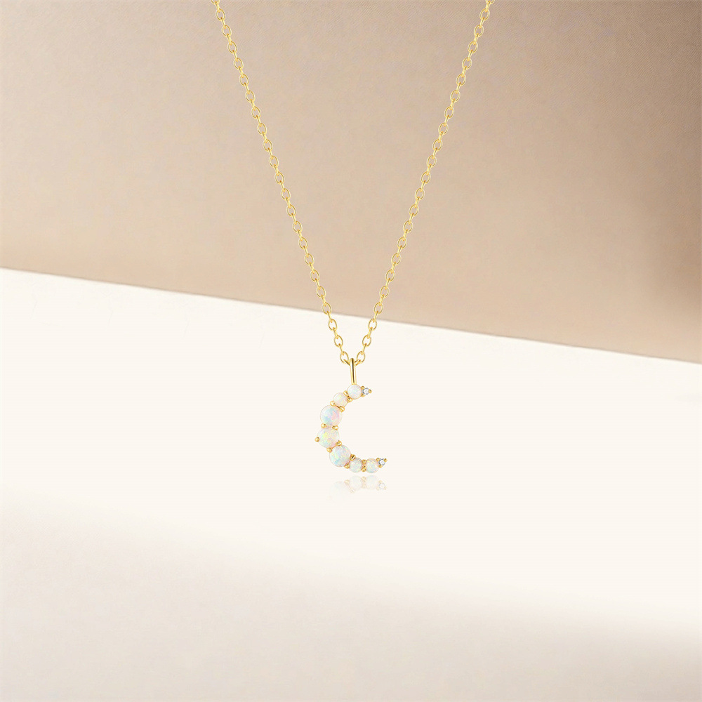 All Seasons Season Women's Gender S925 Sterling Silver Diamond-Embedded Opal Moon Necklace Bracelet Earrings Set New Best Seller In High-End Jewelry Set