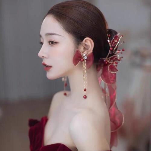  XiuHe bridal wedding party headdress for women female hanfu princess empress cosplay bowknot hair comb wedding dress cheongsam antique hair accessories