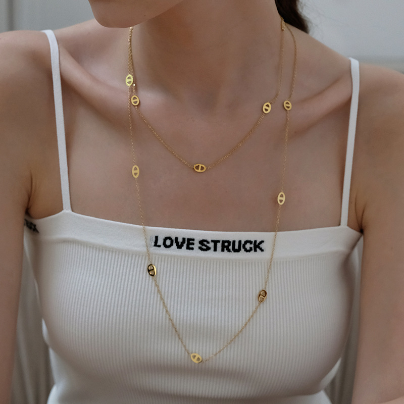 Collier double rang en acier titane, style transfrontalier, pour femme : luxe léger, sensation haut de gamme, couleur inaltérable._voghion.com
