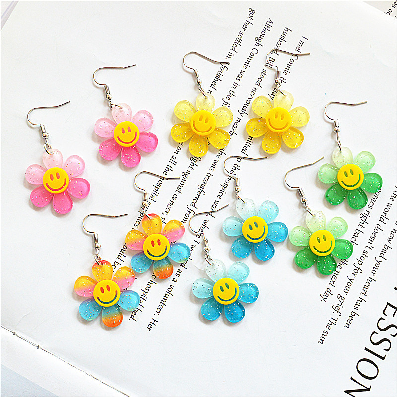 Wholesale Jewelry 1 Pair Cute Smiley Face Flower Arylic Drop Earrings display picture 1