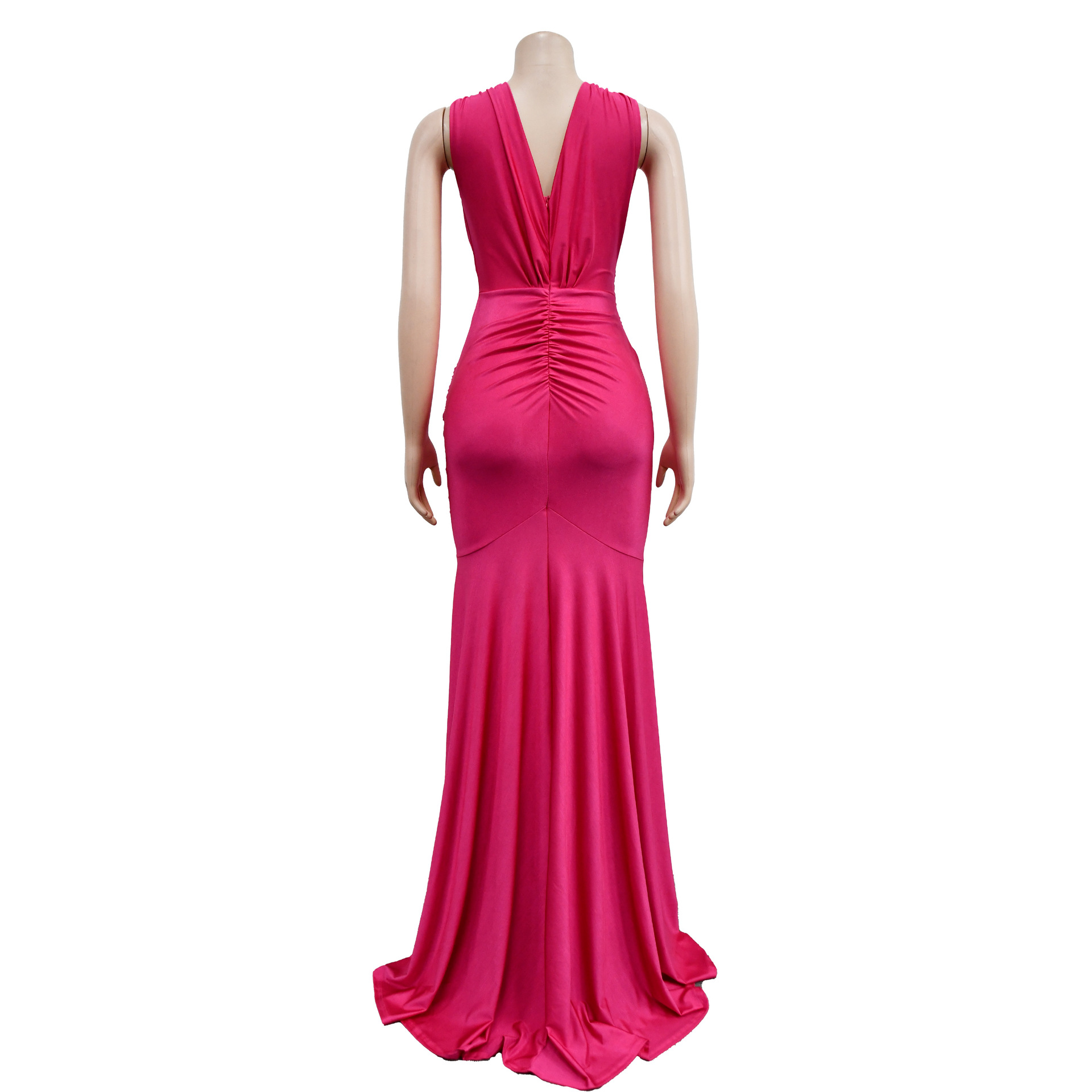 Abito lungo donna scollo a v plissettato elegante da sera_voghion.com