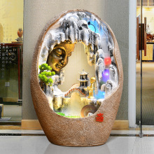 轻奢禅意佛像假山鱼缸盆景家居客厅玄关落地装饰流水加湿风水摆件