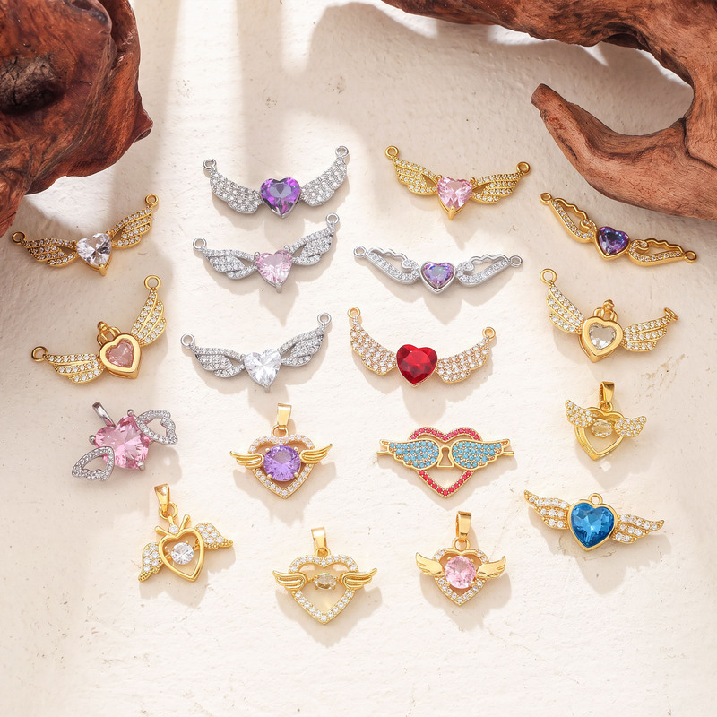 Pendant cross-border personalized heart-shaped angel wings necklace bracelet accessories for women, simple and elegant copper micro-inlaid zircon accessories Pendant cross-border personalized heart-shaped angel wings necklace bracelet accessories for women, simple and elegant copper micro-inlaid zircon accessories