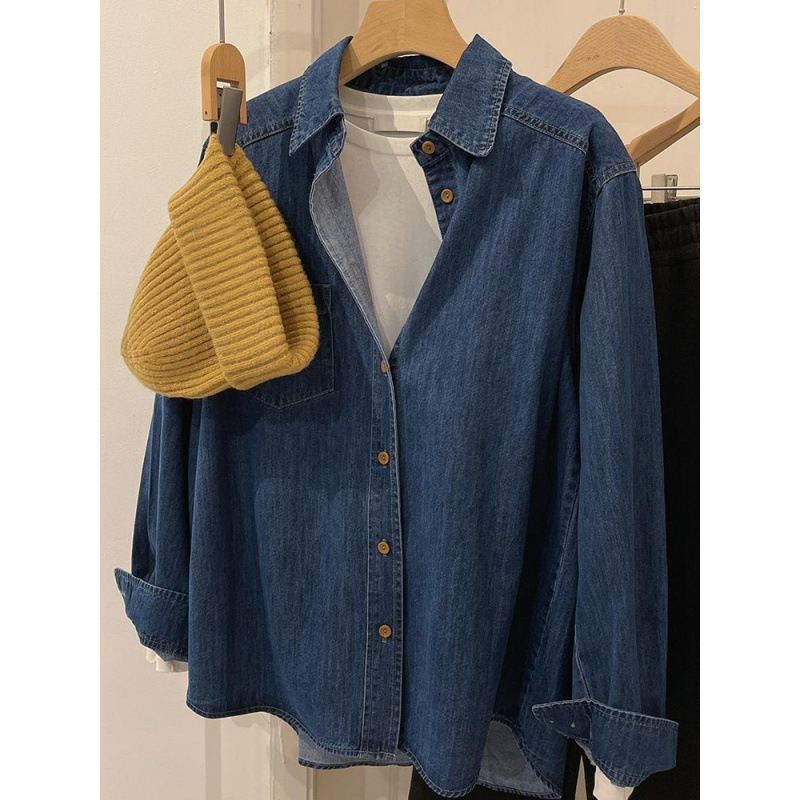 Vintage Denim Shirt Women's 2025 Spring Loose Long Sleeve Mid-length Design Niche Soft Stacked Shirt Vintage Denim Shirt Women's 2025 Spring Loose Long Sleeve Mid-length Design Niche Soft Stacked Shirt