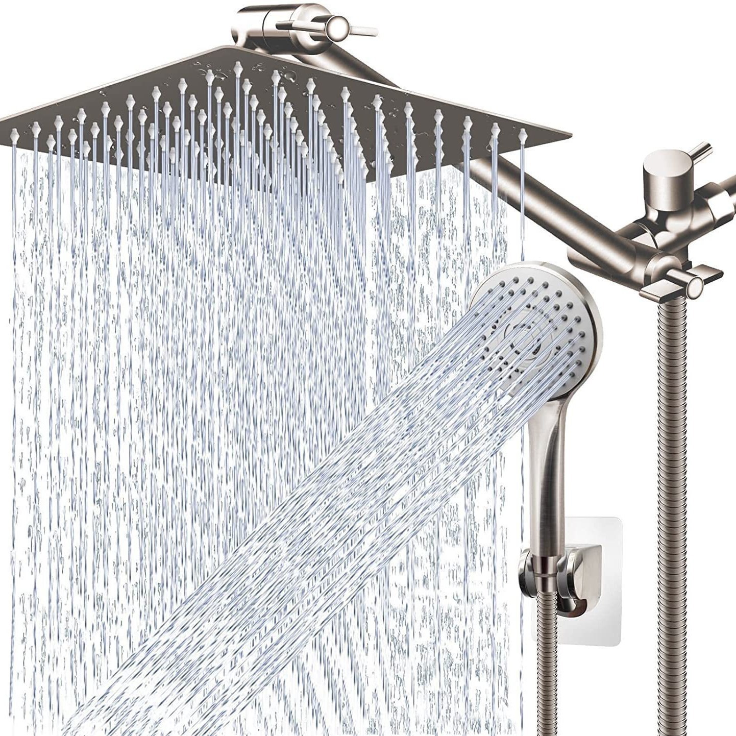 American-style cross-border non-extension rod exposed showerhead, wall-mounted shower, three-way water distributor, stainless steel showerhead for bathing Specification drawing