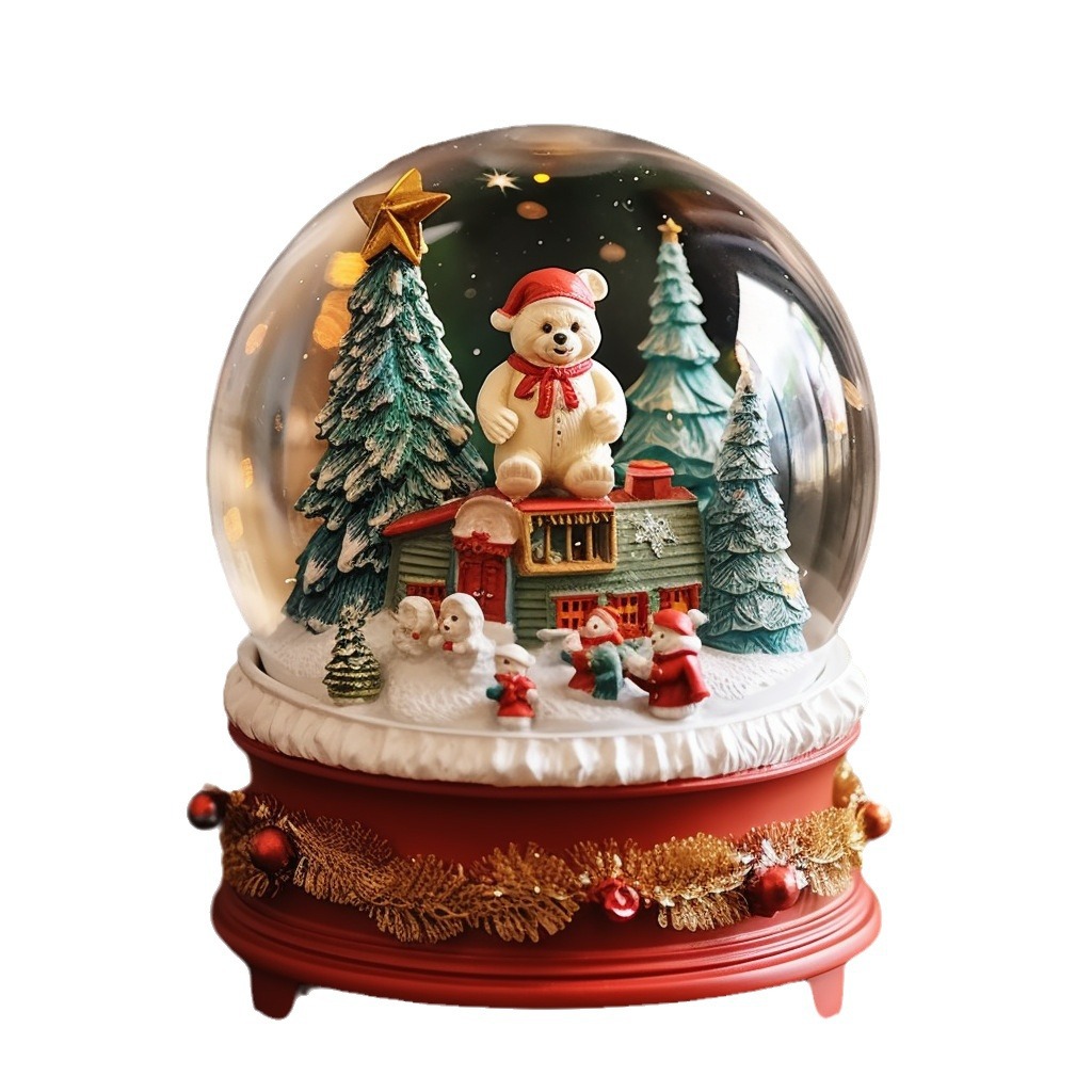  Customized Christmas Crystal Ball Music Box Ornaments Rotating Snow Desktop Birthday Gifts Holiday Gifts