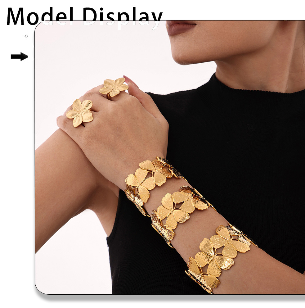 Square Sugar Stainless Steel Heavy Industry Exaggerated Butterfly Wide Edition Open Bracelet With High Grade Sensation Thread Handheld Ring_voghion.com