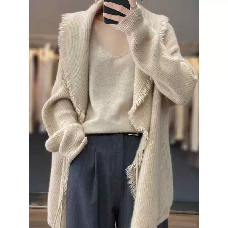 Knitted demi-season cardigan, sweater, jacket, high-end