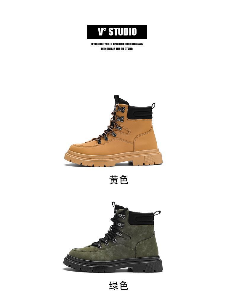 ShoeGlobe Men's Martin 2025 Autumn Winter New High-top American Retro Work Outdoor Waterproof Wear-resistant Hiking Boots Cotton_voghion.com