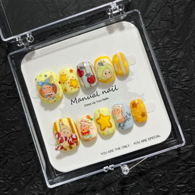 [Star Man] Purely Handmade Cute Cartoon Girl Short Round Wearable Nail Patch Removable A642