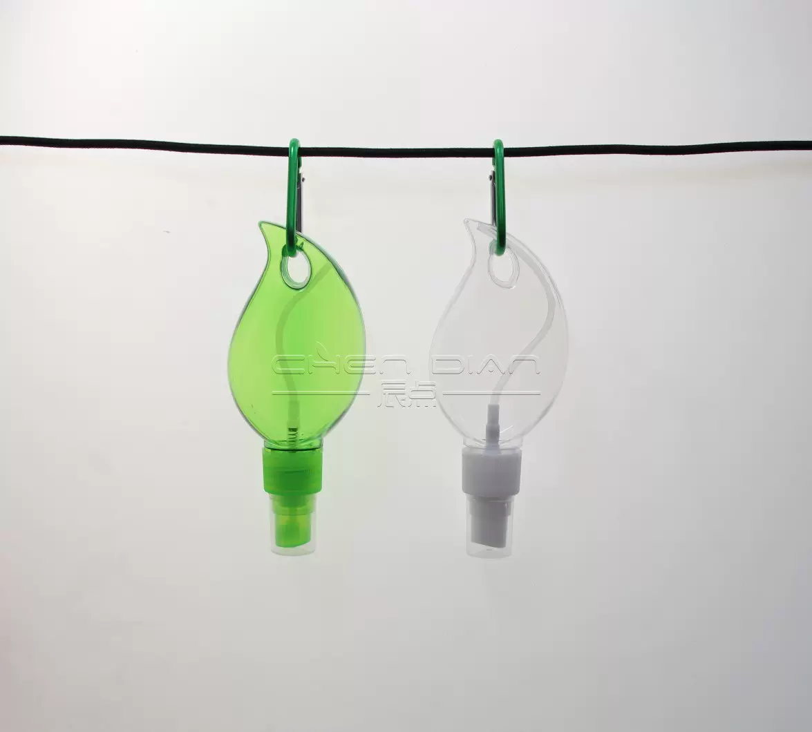 直供Petg50ml树叶瓶 挂钩瓶登山扣款消毒水瓶绿叶透叶分装塑料瓶