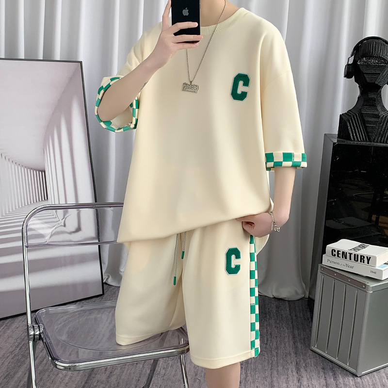 Chessboard Plaid sportswear suit men's summer new couple short-sleeved shorts youth men's wear with a set of handsome Chessboard Plaid sportswear suit men's summer new couple short-sleeved shorts youth men's wear with a set of handsome