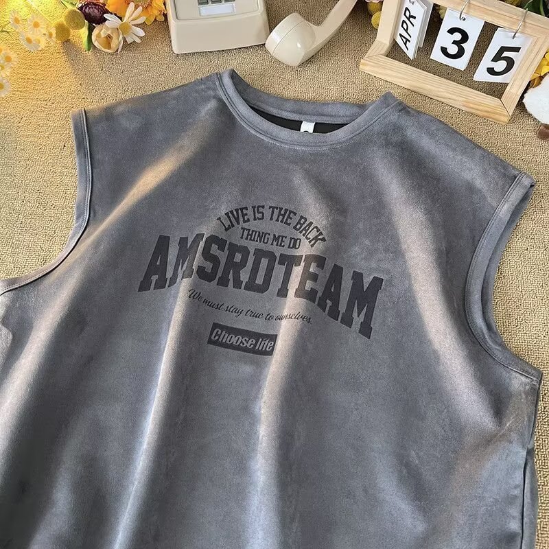 Men's Clothing Men's Trendy Sleeveless T-Shirt Summer High Street Heavyweight Vest Top Casual Tank Top For Couples_viptrois.com